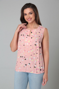 Розовая свободная блуза без рукавов с сборками Modema м.216/4 - фото 5