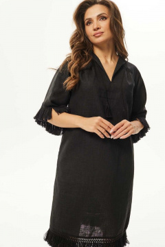 Летнее платье А-силуэта из текстиля с кружевной отделкой Mislana С938 черный - фото 3