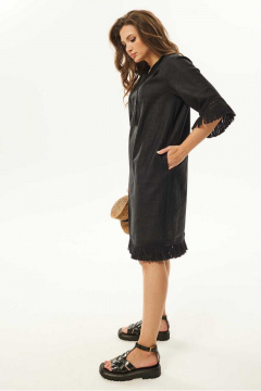 Летнее платье А-силуэта из текстиля с кружевной отделкой Mislana С938 черный - фото 2