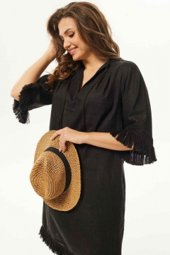 Летнее платье А-силуэта из текстиля с кружевной отделкой Mislana С938 черный - фото 4