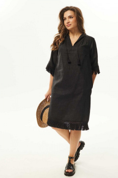 Летнее платье А-силуэта из текстиля с кружевной отделкой Mislana С938 черный - фото 1