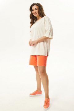 Летний комплект блуза с плечами и шорты хлопок трикотаж Mislana С947 коралл - фото 1