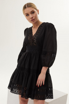 Платье из хлопка с ришелье, приталенное, с потайной молнией DAVA 153 черный - фото 1