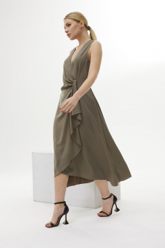 Платье распашное приталенное из вискозы с драпировкой DAVA 171 олива - фото 3