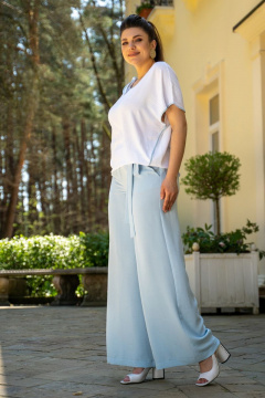 Костюм женский с блузкой и брюками свободного кроя Andina 915-2 белый_голубой - фото 5