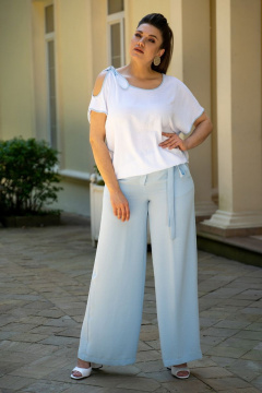 Костюм женский с блузкой и брюками свободного кроя Andina 915-2 белый_голубой - фото 3