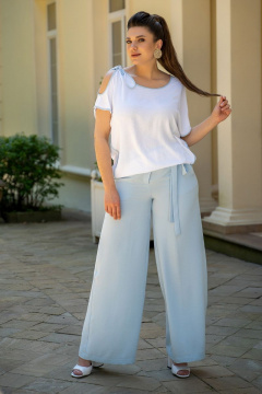 Костюм женский с блузкой и брюками свободного кроя Andina 915-2 белый_голубой - фото 1