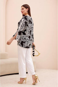 Костюм из хлопка и текстиля с прямыми брюками и туникой Lissana 4743 черный - фото 4