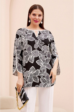 Костюм из хлопка и текстиля с прямыми брюками и туникой Lissana 4743 черный - фото 3