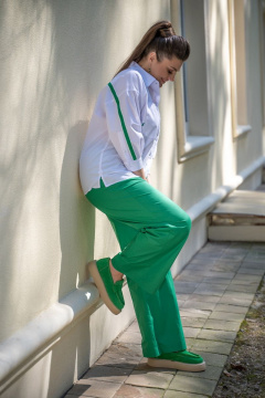 Брюки из хлопка с боковыми карманами и резинкой Andina 228 изумруд - фото 5