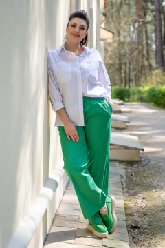 Брюки из хлопка с боковыми карманами и резинкой Andina 228 изумруд - фото 1
