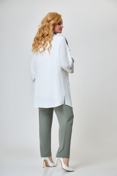 Трехпредметный костюм женский из текстиля с кардиганом, топом и брюками Svetlana-Style 1629 мох+молочный - фото 2