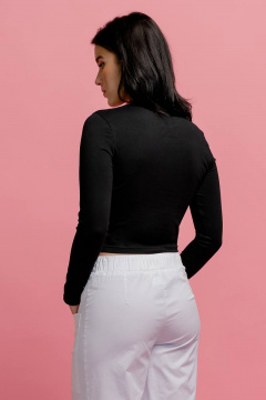 Укороченный трикотажный джемпер с принтом для демисезона JRSy 2104 черный - фото 3