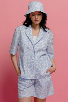 Рубашка-жакет из хлопка с печатным рисунком и панамой JRSy 2338 голубые_цветочки - фото 1