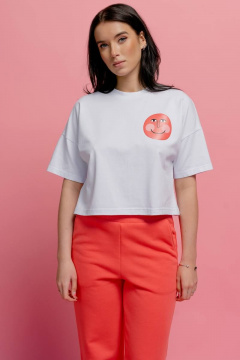 Короткий джемпер из трикотажа с смайликом на лето JRSy 2344 белый - фото 1