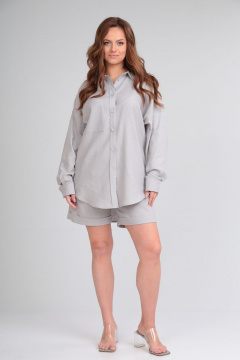 Льняной костюм с рубашкой и шортами для жарких летних дней Michel chic 1332 серый - фото 2