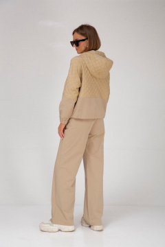 Бежевые брюки из текстиля и хлопка с резинкой и карманами Mixan 3037 - фото 2