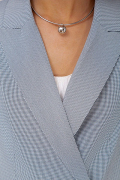 Голубой двубОРный жакет и брюки из костюмной ткани лето Mixan 4041/1 - фото 4