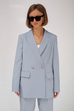 Голубой двубОРный жакет и брюки из костюмной ткани лето Mixan 4041/1 - фото 3