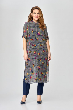 Летний комплект блузка, брюки и кардиган из шифона DaLi 2629 синий - фото 4