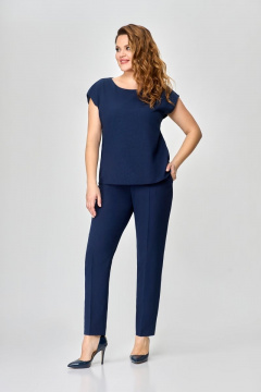 Летний комплект блузка, брюки и кардиган из шифона DaLi 2629 синий - фото 2