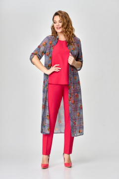 Блуза, брюки и кардиган в ярком стиле из текстиля и шифона DaLi 2629 красный - фото 1