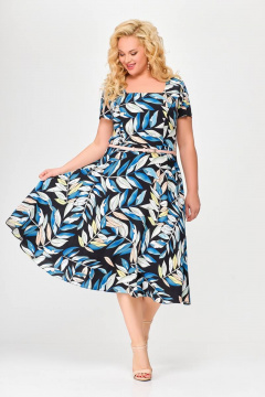 Платье полуприлегающего силуэта из хлопка с ремнем и карманами Swallow 667.2 принт_цветные_листья - фото 3