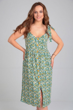 Летнее нарядное платье из вискозы с карманами и завязками Michel chic 2130 зеленый-цветы - фото 1