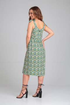 Летнее нарядное платье из вискозы с карманами и завязками Michel chic 2130 зеленый-цветы - фото 5