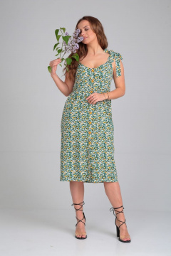 Летнее нарядное платье из вискозы с карманами и завязками Michel chic 2130 зеленый-цветы - фото 2