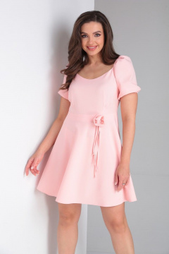 Коктейльное платье с юбкой-полусолнце и декором Tensi 352 жемчужный_розовый - фото 4