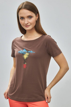 Коричневый хлопковый джемпер с принтом и регланом Femme & Devur 30583 1.31F(170) - фото 1