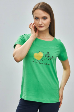 Зеленый хлопковый джемпер с принтом и регланом Femme & Devur 30583 1.15F(170) - фото 1