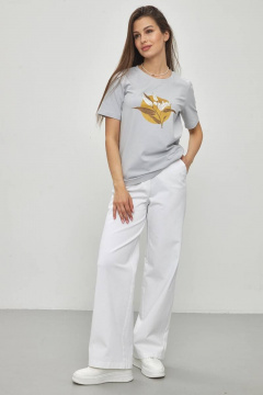 Голубой хлопковый джемпер прямого силуэта с защипами Femme & Devur 30515 1.4F(170) - фото 3