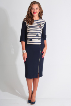 Блузон с застежкой-молнией и вышивкой из ткани Golden Valley 36178 бежевый_с_синим - фото 1