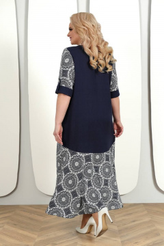 Платье с английским воротом и ленточным поясом Ninele 7421 синий - фото 2