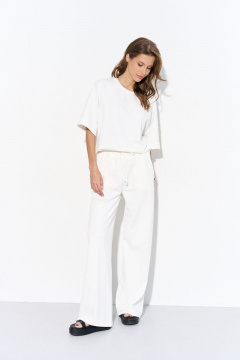 Летний костюм из трикотажа с широкими брюками и джемпером Luitui R4025 молочный - фото 1