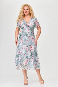 Платье из шифона с расширенным низом и застежкой-молнией Slaviaelit 428-1 серо-розовый - фото 1