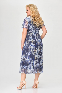 Платье из шифона с оборкой по низу и косым кроем из полиэстера Slaviaelit 428-1 синее - фото 2