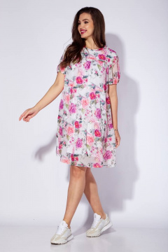 Платье с кокетками, воланами и ажурным вырезом с белым фоном TAiER 1186 розочки - фото 4