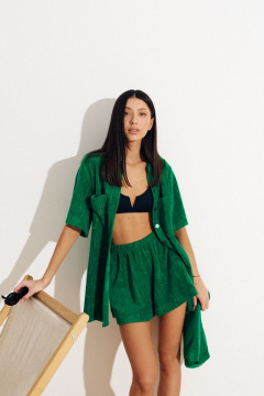 Легкая рубашка с складками и объёмным рукавом из махры и хлопка ANNETE A708 - фото 1