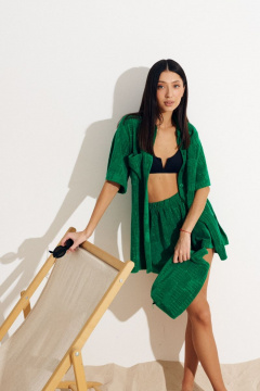 Легкая рубашка с складками и объёмным рукавом из махры и хлопка ANNETE A708 - фото 2