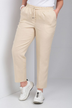Брюки льняные зауженные к низу с резинкой и прорезными карманами Lady Secret 0168 ванильный - фото 3
