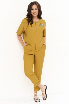 Комплект жакет и брюки свободный крой повседневный стиль Магия моды 2267 горчица - фото 1