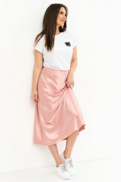 Комплект футболка и юбка хлопковая классическая миди длина Магия моды 2253 розовый - фото 3
