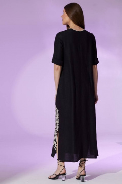 Платье летнее свободное из льна с карманами и V-образным вырезом Faufilure C1455 - фото 3