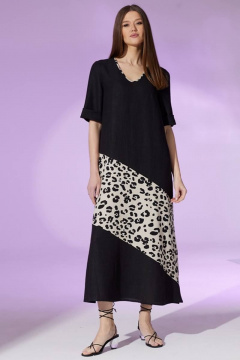 Платье летнее свободное из льна с карманами и V-образным вырезом Faufilure C1455 - фото 2