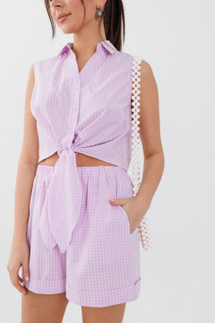 Летний костюм из хлопка с топом без рукавов и шортами Anelli 1357 лиловый - фото 2