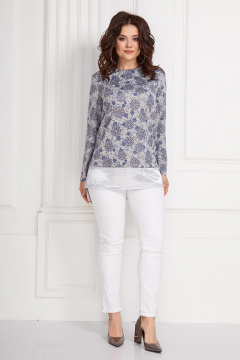 Блуза из трикотажа и атласа с пришивными стразами и разрезами Solomeya Lux 592 - фото 2