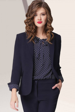 LeNata 12796 темно-синий-с-синими-манжетами-в-белый-горох